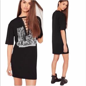 Missguided Lace Up USA T-Shirt Dress. NWT.